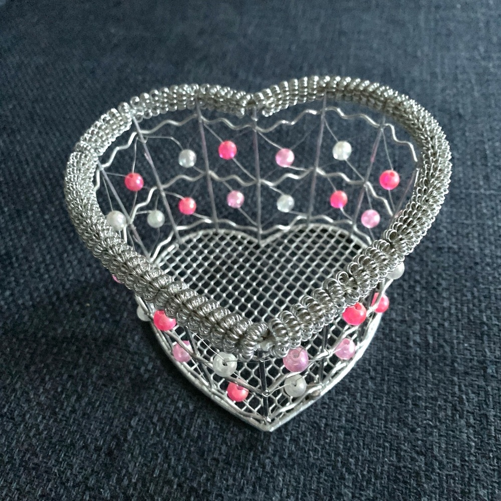Heart Shaped Wire and Bead Basket Sweet!